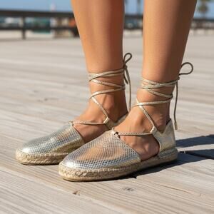 Kenneth Cole Metallic Gold Ankle Lace-up Snakeskin Espadrilles Women 8.5